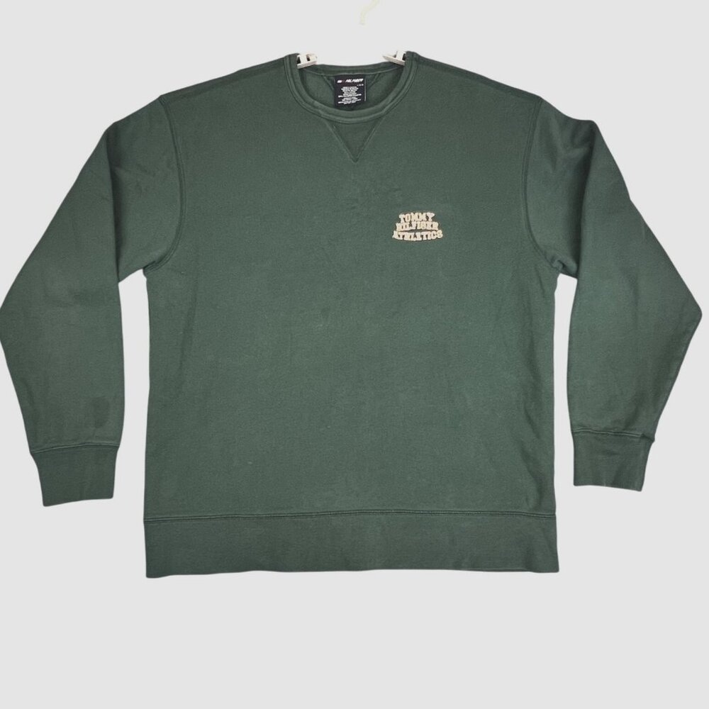 VTG Tommy Hilfiger Athletics Mens LRG Green Sweatshirt Retro Crewneck Logo 00s